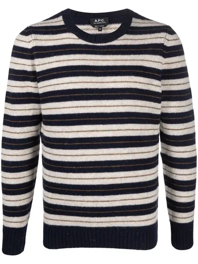 Apc Striped Wool Jumper In Dk Navy