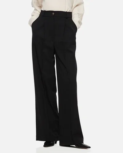 Loulou Studio Pleated Wool-felt Wide-leg Pants In Grey