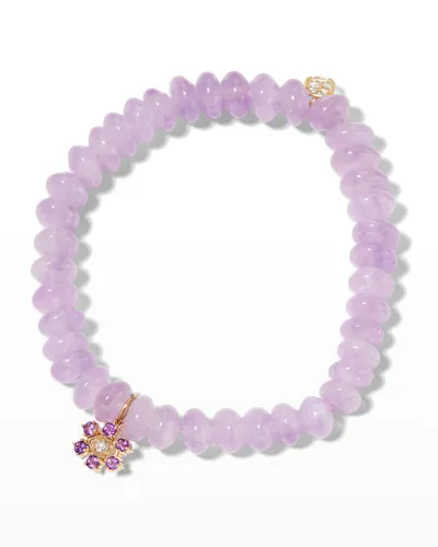 Sydney Evan Marquise Eye Prong Set Flower On Lavender Amethyst Bead Bracelet In Purple