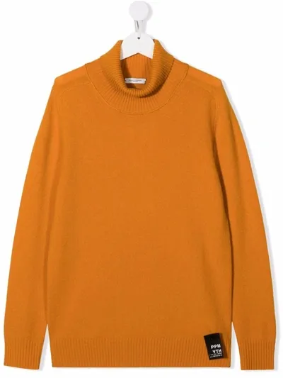 Paolo Pecora Teen Roll-neck Merino Wool Jumper In Orange