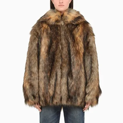 Miu Miu Hooded Faux Fur In Beige