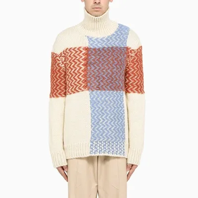 Jil Sander Multicolour Turtleneck Pullover In White