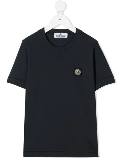 Stone Island Junior Teen Logo-patch Cotton T-shirt In Blue