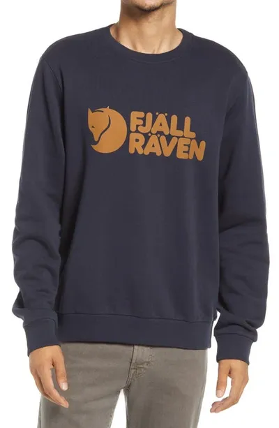 Fjall Raven Logo Organic Cotton Graphic Sweatshirt In Navy Blue