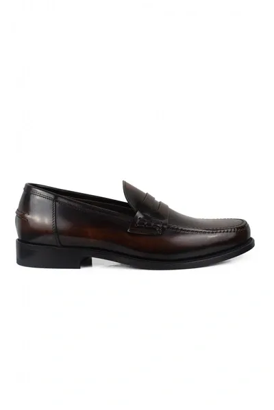 Alberto Luxury Shoes For Men   Brown Loafers In Shiny Brown Leather In Gray