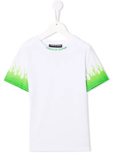 Vision Of Super Kids' Flame-print Cotton T-shirt In White