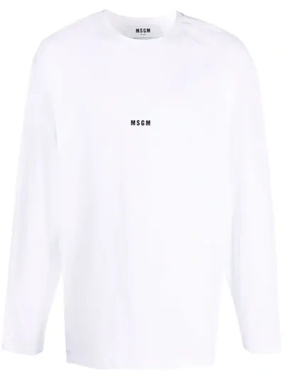 Msgm Logo-print Longsleeved T-shirt In White