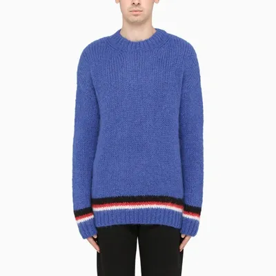 Saint Laurent Tricolour Striped Pullover In Blue