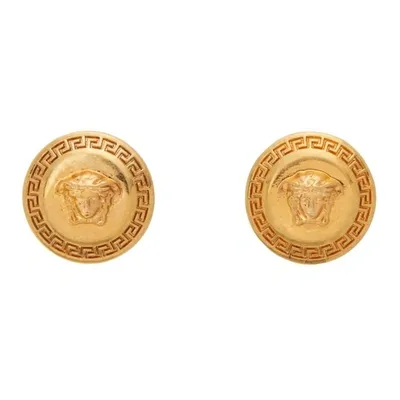 Versace Gold Tribute Stud Earrings In Kot Gldblk