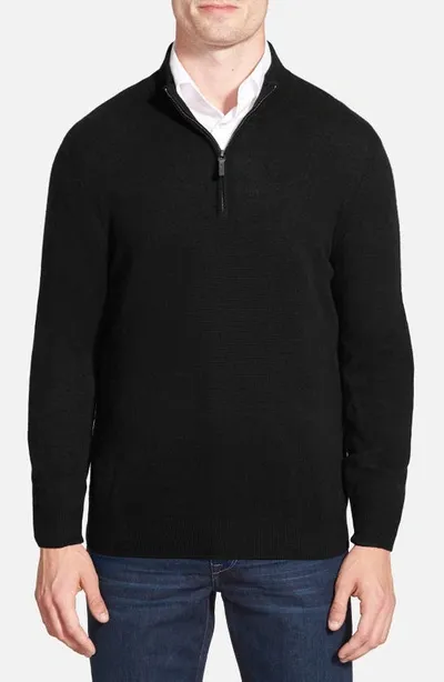 Nordstrom Men's Shop Cashmere Quarter Zip Pullover Sweater In Black Caviar