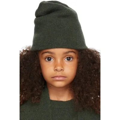 The Row Kids' Elfie Cashmere Beanie In Forest Green