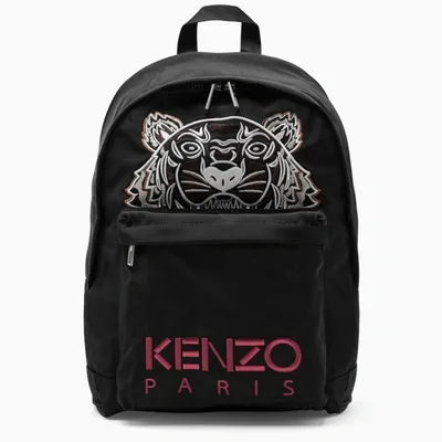 Kenzo Black Backpack With Tiger And Logo Embroidery