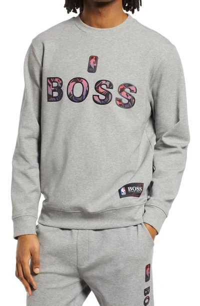 Hugo Boss X Nba Windmill 2 Graphic Crewneck Sweatshirt In Medium Grey