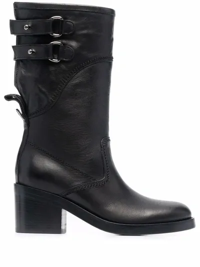 Buttero Buckled Leather Boots In Black