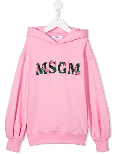 Msgm Kids' Logo-print Hoodie In Pink