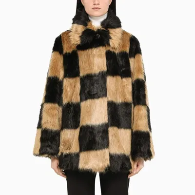 Stand Studio Black And Beige Short Fur In Multicolor