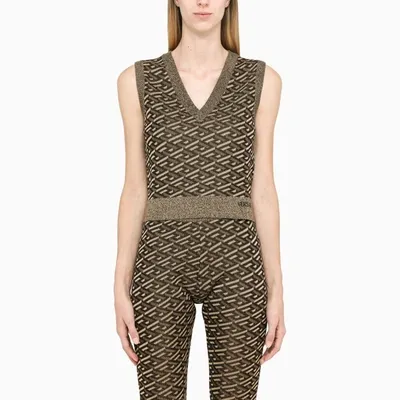 Versace Metallic Jacquard La Greca Gilet In Multicolor