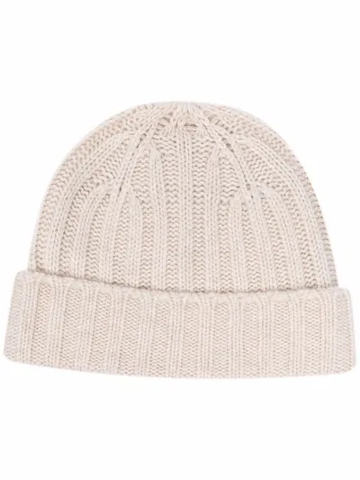 Aspesi Honey Beige Ribbed Cashmere Beanie In Neutrals