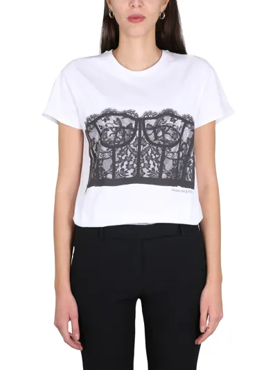 Alexander Mcqueen Lace-overlay Cotton Jersey T-shirt In White Black