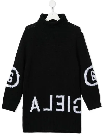 Mm6 Maison Margiela Kids' Intarsia-knit Roll-neck Jumper In Black