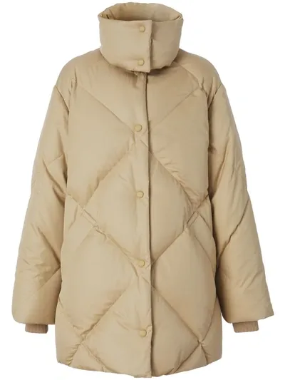 Burberry Diamond-quilted Down-feather Coat In Honey