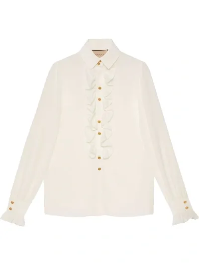 Gucci Crêpe De Chine Shirt With Ruffles In White