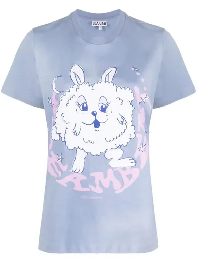 Ganni Basic Cotton Jersey Relaxed Bunny Artwork T-shirt Tempest Size M