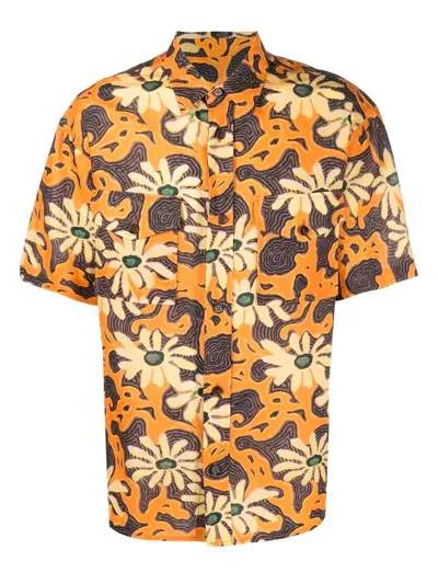 Nanushka Kith Shirt In Multicolor Cotton And Linen In Floral Orange