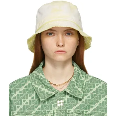 We11 Done Yellow Iridescent Logo Hand-bleached Bucket Hat