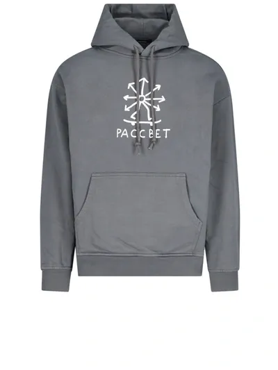 Paccbet Logo Print Drawstring Hoodie In Grey