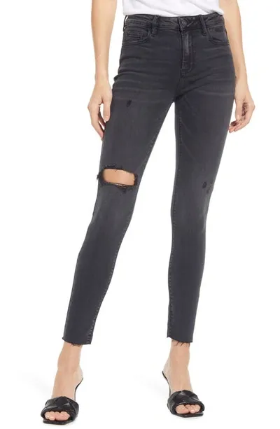 Hidden Jeans Distressed High Waist Raw Hem Skinny Jeans In Black