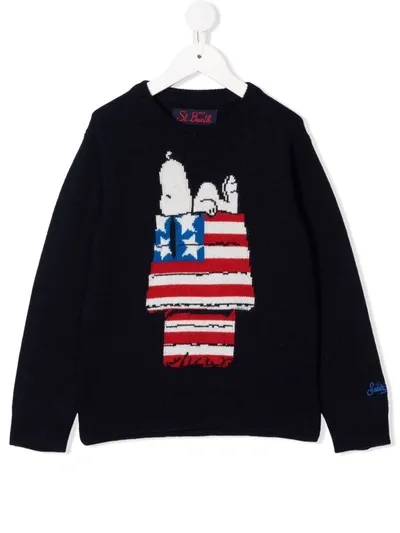 Mc2 Saint Barth Kids' Snoopy Usa Crew-neck Jumper In Blue