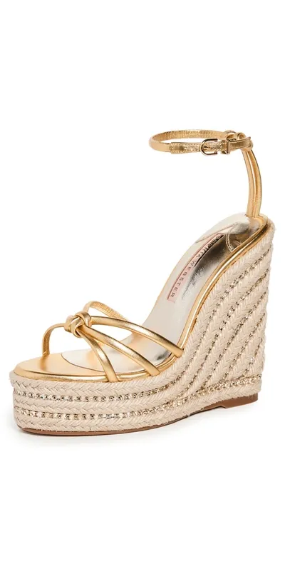 Sophia Webster Alina Metallic Crystal Wedge Espadrilles In Gold