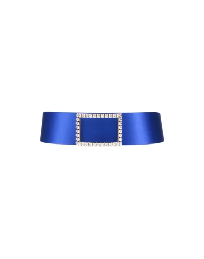 Roger Vivier Blue Très Vivier Shaped Strass Buckle Belt In Satin In Red