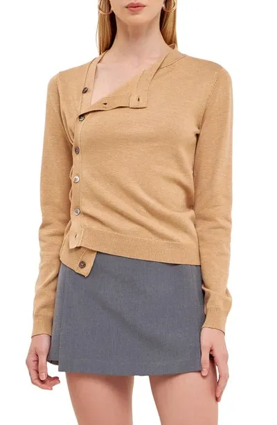 Endless Rose Knit Cardigan With Cross Over Buttons Sweater In Camel