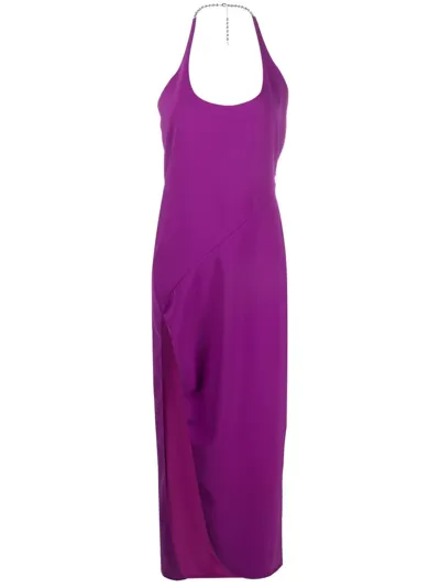 Attico Corinne Halter Neck Tech Crepe Gown In Violet