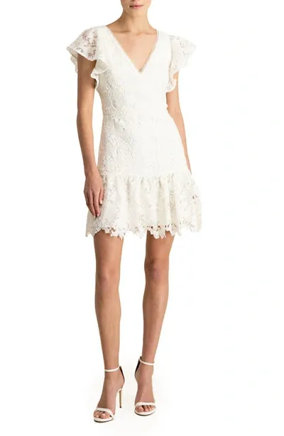 ml Monique Lhuillier Gathered Guipure Lace Mini Dress In Ivory