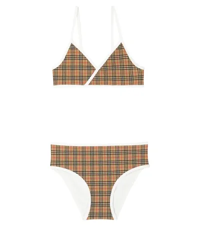 Burberry Kids' Girl's Crosby Micro Vintage Check Bikini Set In Beige