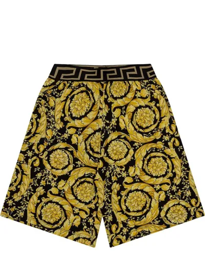 Versace Barocco Kids-print Cotton Shorts In Black