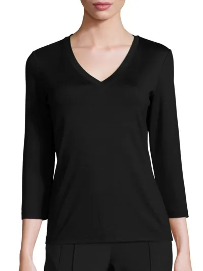 Lafayette 148 Swiss Cotton Rib V-neck Tee In Black