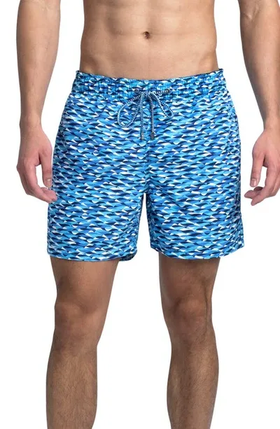 Bugatchi Wave Print Swim Trunks In Classic Blue