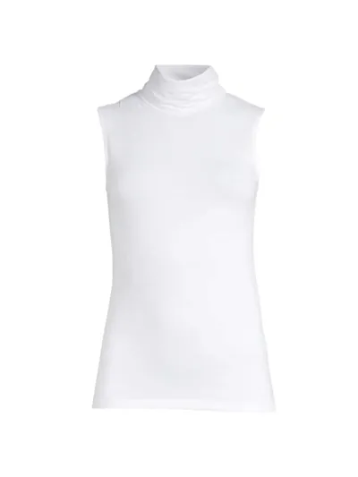 Majestic Soft Touch Viscose Sleeveless Turtleneck Top In Blanc