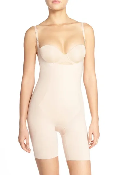 Spanx Women's Thinstincts 2.0 Open-bust Mid-thigh Bodysuit In Champagne Beige