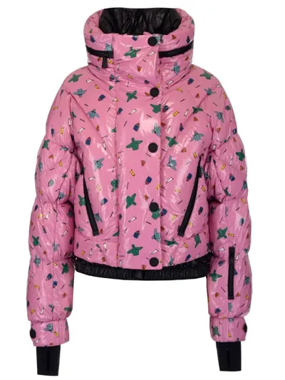 Moncler Pumel Printed Short Down Jacket In Multicolor