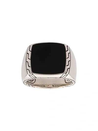 John Hardy Batu Classic Chain Sterling Silver Signet Ring With Black Jade In Black Silver