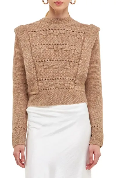 Endless Rose Chunky Wool Knit Embellished Sweater In Taupe