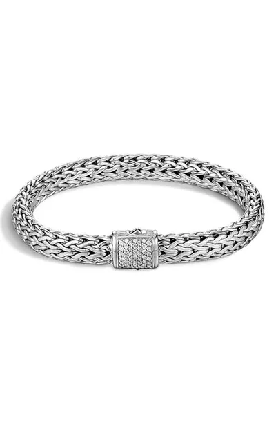 John Hardy Classic Chain Sterling Silver Medium Bracelet With Diamond Pave In White/silver