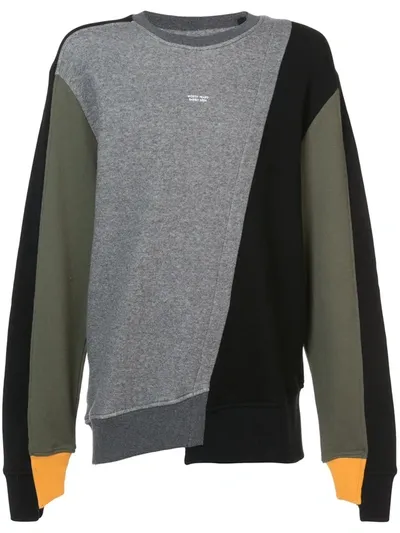 Mostly Heard Rarely Seen Mixed-media Asymmetric Crewneck Sweatshirt In Grey