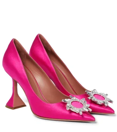 Amina Muaddi Begum Embellished Satin Pumps In Pink