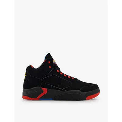 Nike Air Flight Lite Mid-top Leather And Woven Trainers In Black/black/team Orange/imperial Blue/university Gold